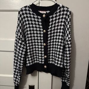 ANDREE BY UNIT Black and White Checkered Cardigan